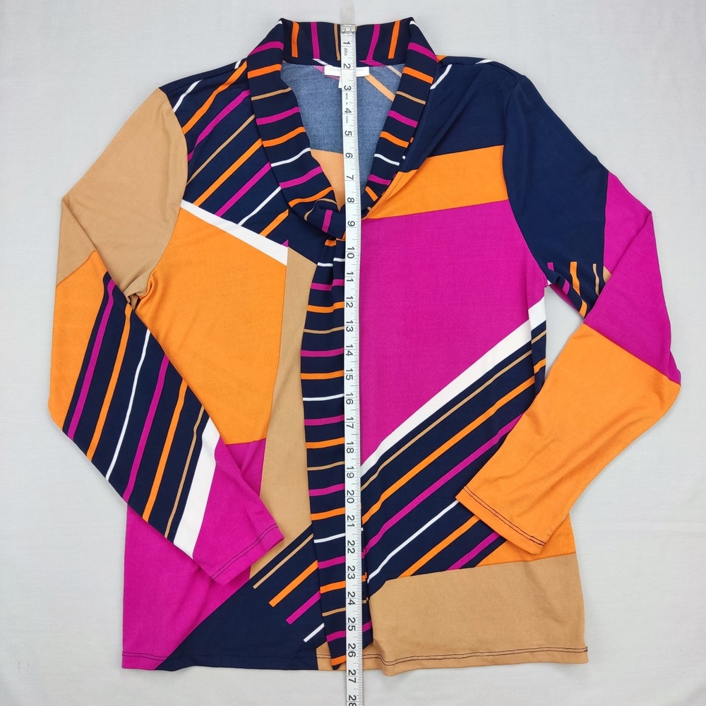 Charter Club Top Womens M Multi Colorblock Tie Neck Long Sleeve Geometric Knit - Picture 5 of 7